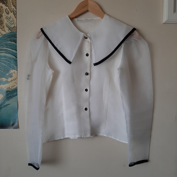 Sailor Collar Puff Sleeve Shirt - Picture 1 of 2